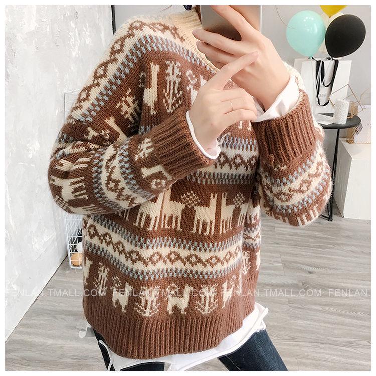 Round neck sweater Large size Christmas clothing sweater Woman Loose Long sleeve sweater Winter