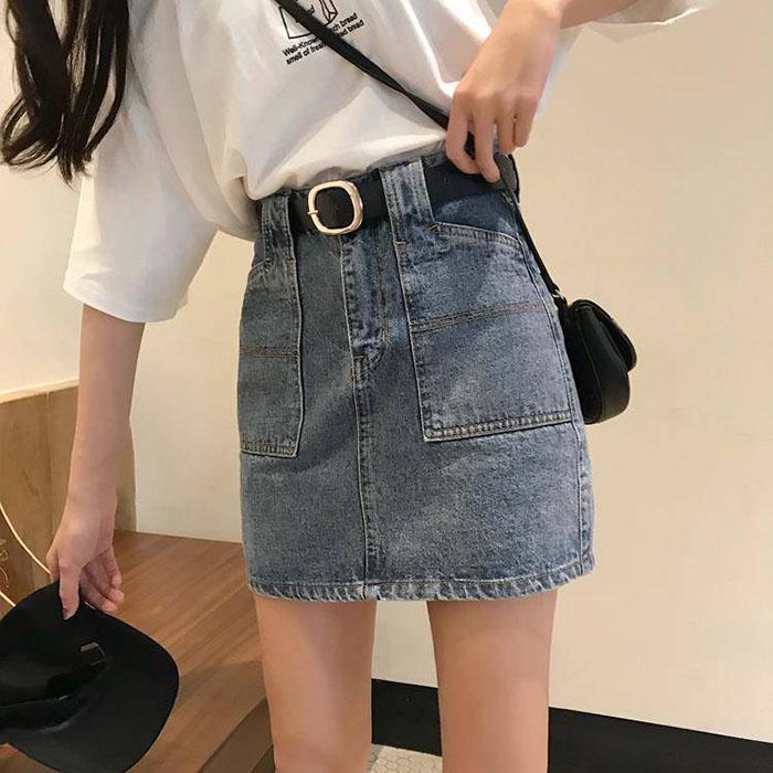 S-5XL Women Large Size Denim Skirt Anti-light Thin Student Bag Hip Skirt Mini A-line Skirts