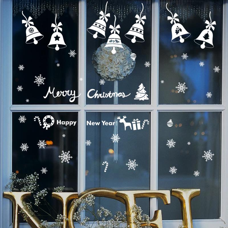 Fashion Christmas Snowflake Bell Wall Sticker Classroom Glass Window Background Decoration