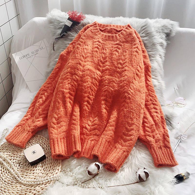 Winter thick thick sweater women's head loose twist long-sleeved shirt outside wearing a sweater