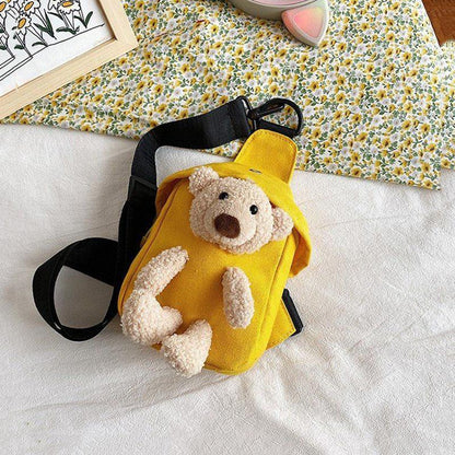 Cute bear Unisex Children Canvas Sling Bag Outdoor Travel Boy Girl Shoulder Bag