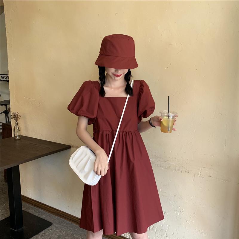 Women's Summer Dress Short Sleeve Puff Sleeve Knee-length Daily Wear Office Dating Party