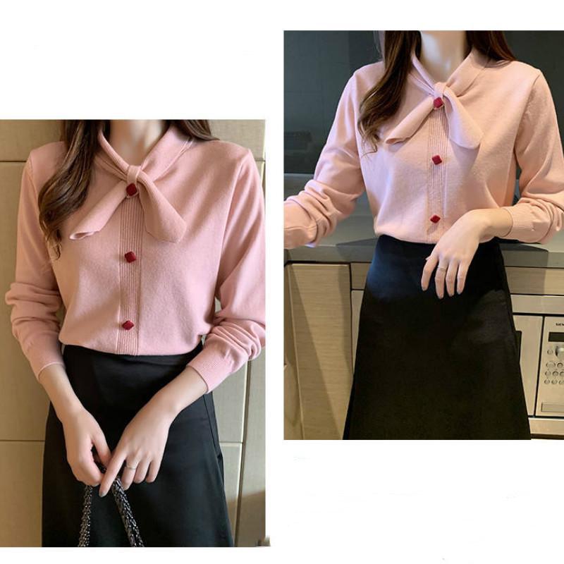 Bow Thick Slim Bottoming Shirt Women Autumn Winter Long-sleeved Was Thin Knitted Sweater