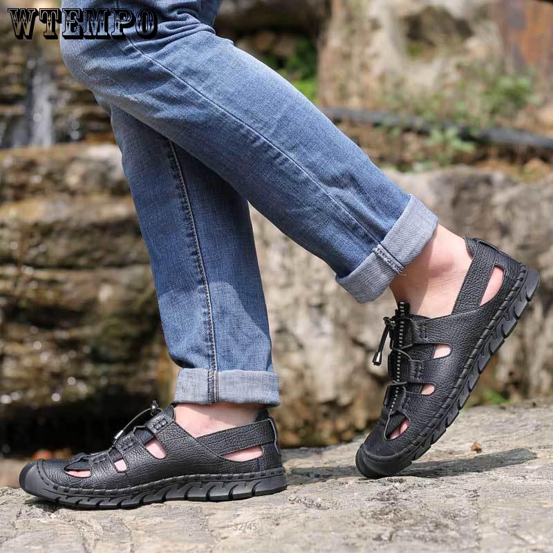 Men's Sandals Leather Non-slip Beach Outdoor Leather Sandals Men's Hole Shoes