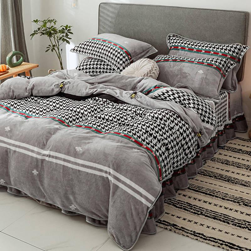 4pcs Home Textiles Quilt Cover Winter Lace Bedding Set Soft Warm Queen/king Duvet Cover