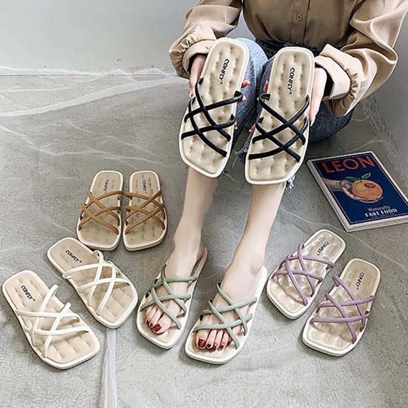 Ladies Sandals and Slippers for Outer Wear, Summer Korean Fashion Soft Bottom Non-slip Student Fairy Style Slippers