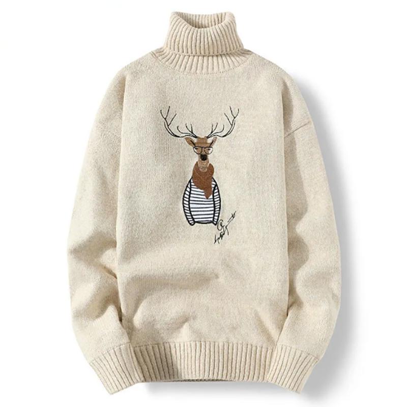 Men Sweater Plus Velvet Padded High-necked Handsome Trendy Youth Autumn and Winter Warm Sweater