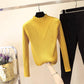 Half High Neck Women's Sweater Korean Fashion Plus Fleece Sweater Student Loose Thick Base Shirt