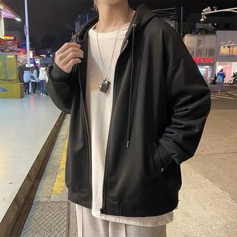 Spring Hong Kong Style Thin Sweater Men's Hooded Cardigan Casual Loose Sports Lazy Wind Korean Style Coat