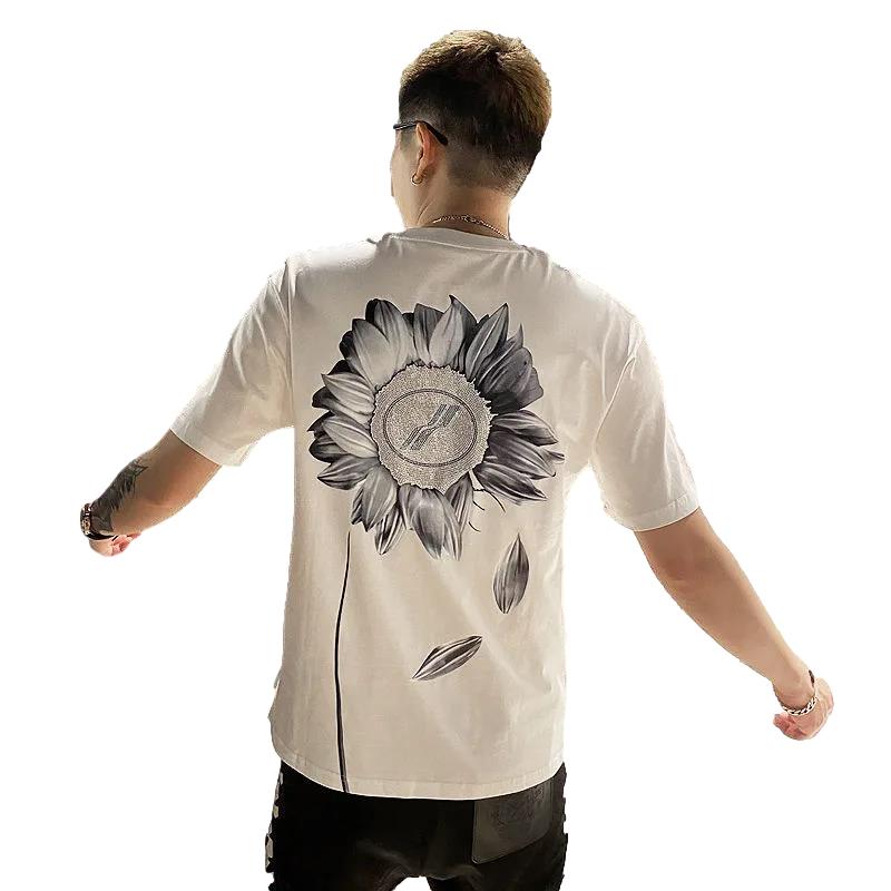 Men's Short-sleeved T-shirt Summer  Diamond Men's Trend Loose Ins Net Red