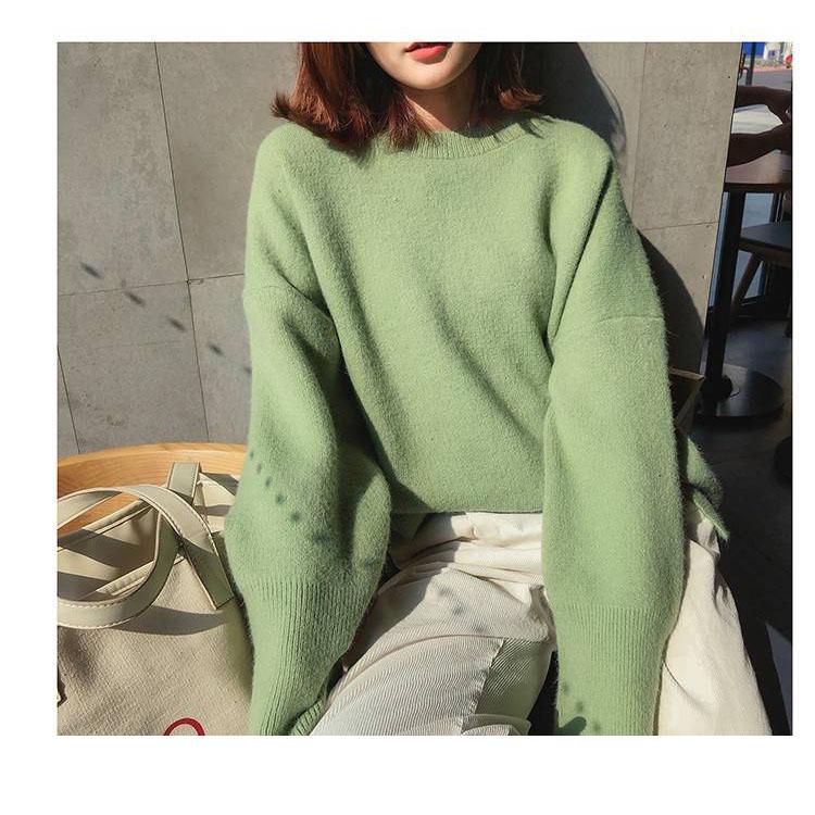Loose Round Neck Wild Sweater Women's Winter Long-sleeved Pullover Thick Knitted Sweater