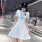Pofulove S-2XL Women Summer Short-sleeved A-line Dress Student Slim Long Sports POLO-neck T-shirt