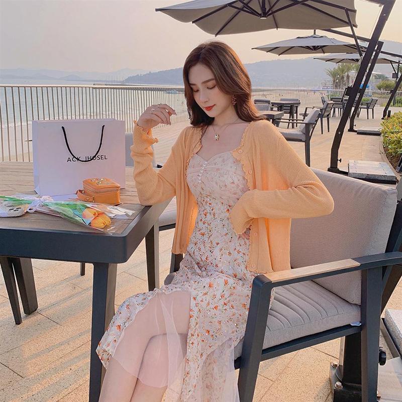 Floral Sling Dress Female Spring Summer Casual V-neck Sleeveless Mid-length Casual  Comfortable