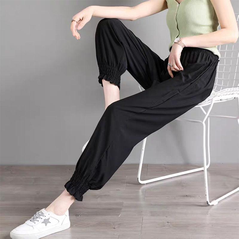 WTEMPO Summer Cool Chiffon Harem Trousers Thin Women Loose High Waist Wide Leg Straight Trousers Casual Comfortable Office Home Go Out Party