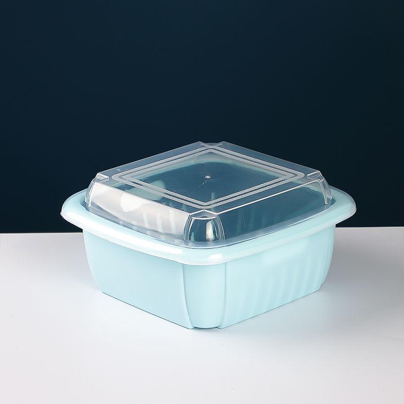 Double-layer Drain Box Refrigerator Multi-function Household Kitchen Vegetable and Fruit Drain Basket Plastic Vegetable Sink with Lid