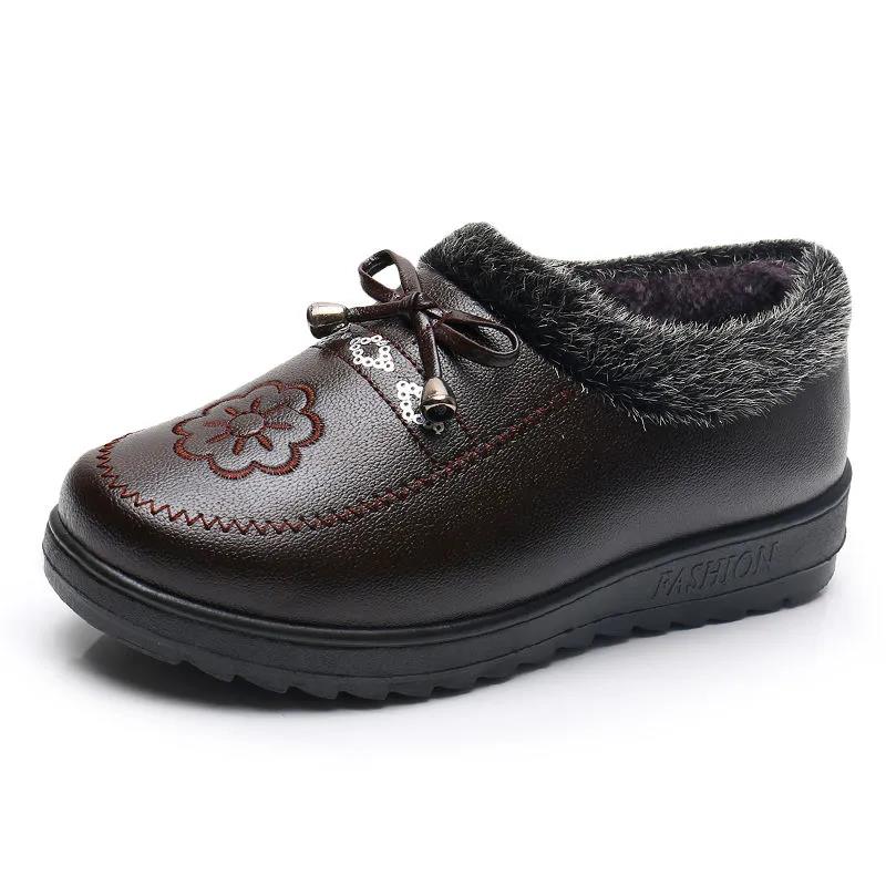 Winter Leather Women's Cotton Shoes Waterproof Cloth Shoes Fleece Warm Cotton Boots