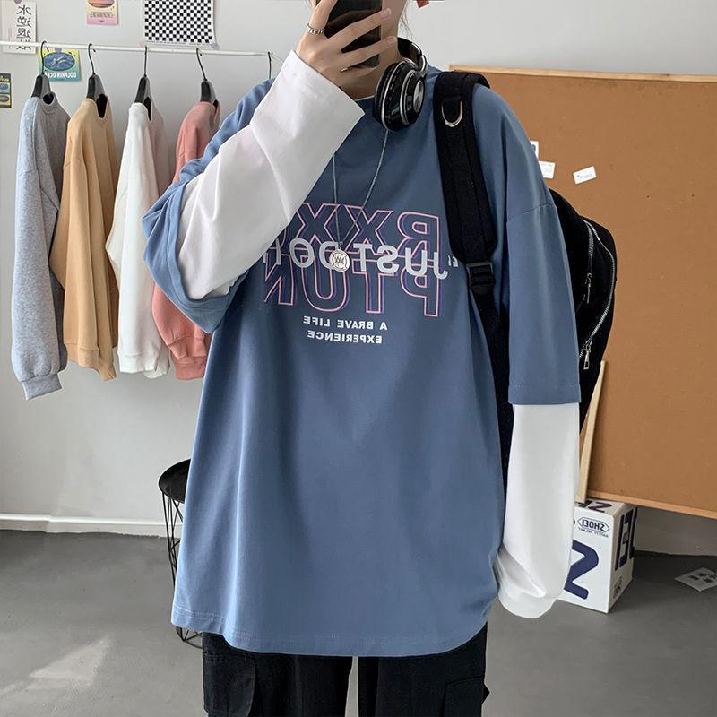 Autumn Long-sleeved T-shirt Fake Two Loose All-match Bottoming Shirt Casual Trend Pullover Suitable for Students and Couples