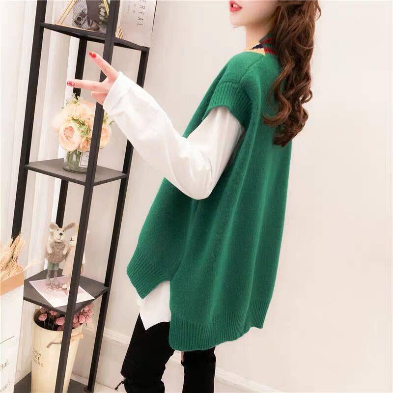 Knitted Sweater Women Vests Geometric V-Neck Sleeveless Cardigan Plus Size Loose Outerwear Vest