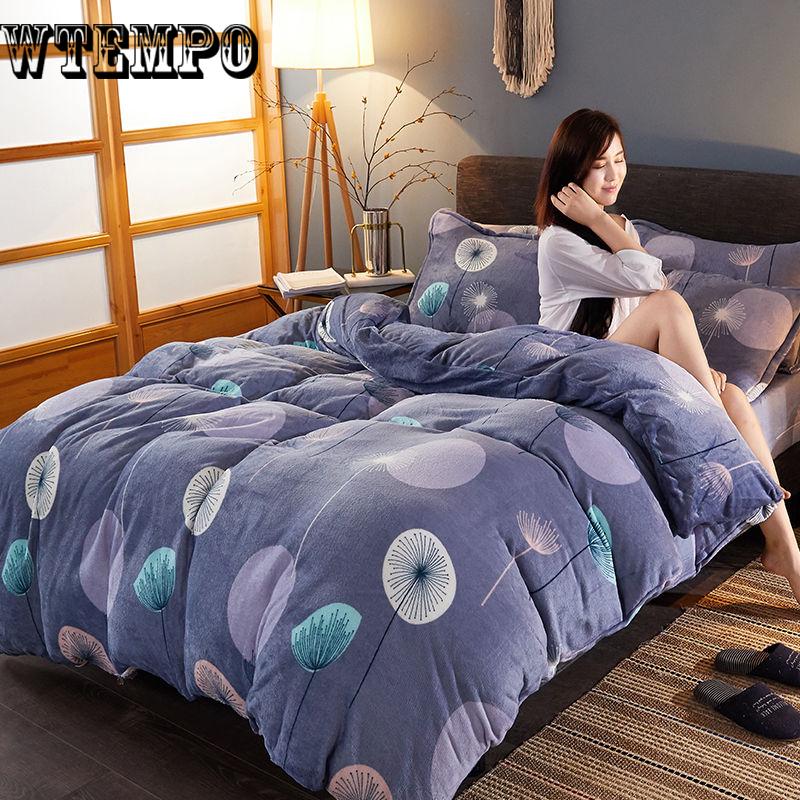 Flannel Winter Home Textile Printed Geometric Hand Wash Warm Flannel Bedding Sets 4pcs