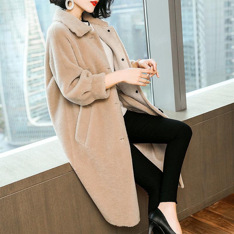 Real Wool Granular Cashmere Sheep Shearing Wool Coat Women's Fur Coat Mid-length Thickening Korean Version