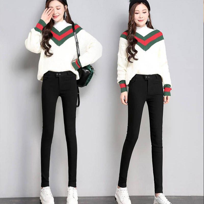 Plus Velvet Leggings For Women's Outer Wear Autumn And Winter Thickened High Waist Slimming Black Thin Tight-fitting Magic Feet Pencil Pants