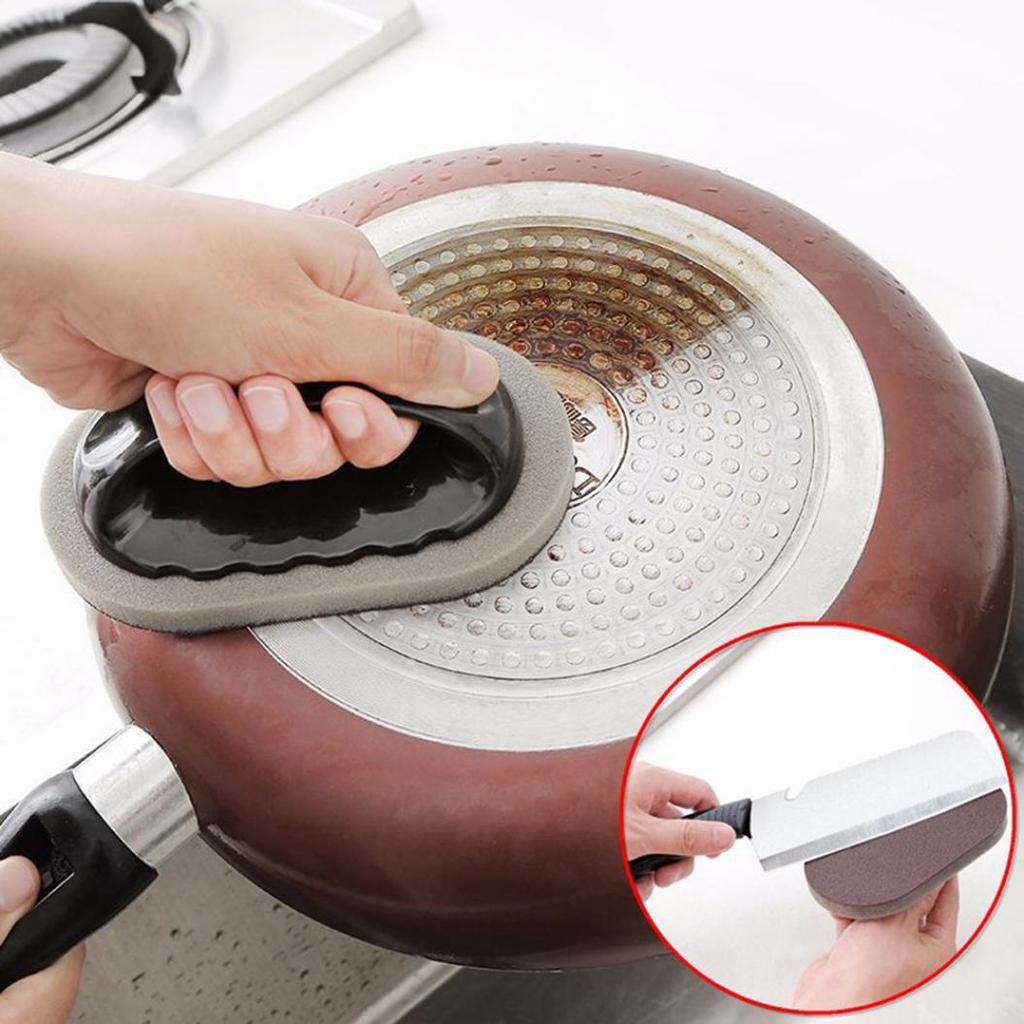 6pcs Emery Sponge Brush Eraser Scrub Handle Grip Sink Pot Bowl Kitchen Cleaning Tool