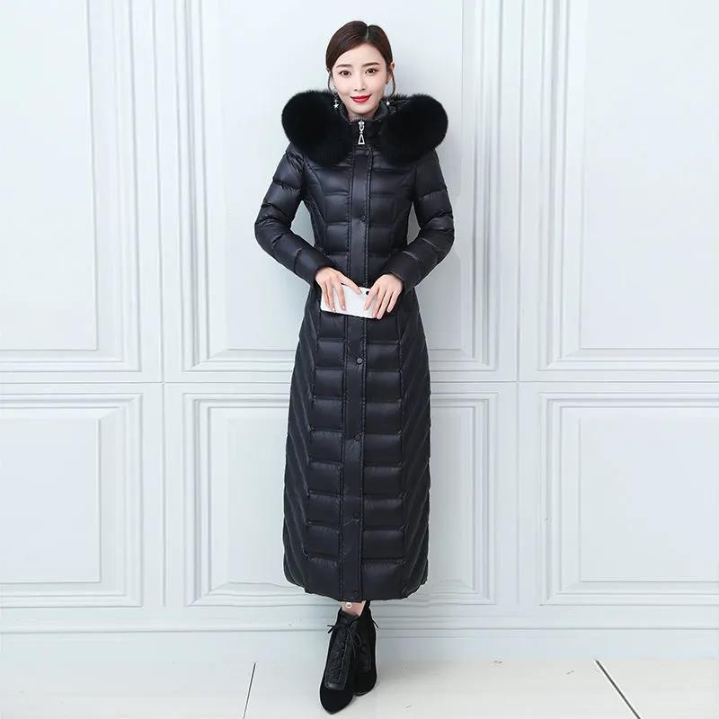 Down Cotton Jacket Winter Fashion Shiny Hooded Jacket Thicken Warm Long Over-the-knee Cotton Jacket Women