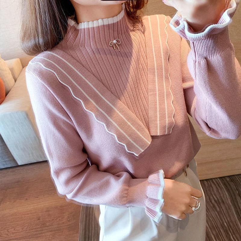 Half High Neck Sweater Women Korean Style Design Sense Autumn and Winter Slim Sweater Long Sleeve Bottoming Outer Top