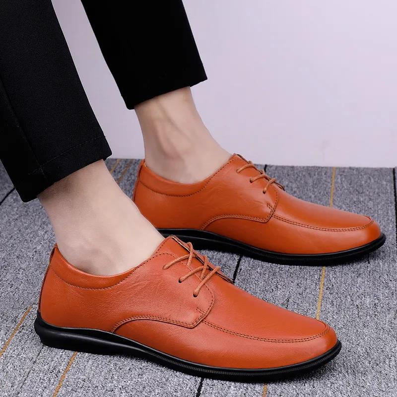 Leather Breathable Men's Shoes Business Casual Leather Shoes Office Lacing Soft Soft Soft Men's Shoes