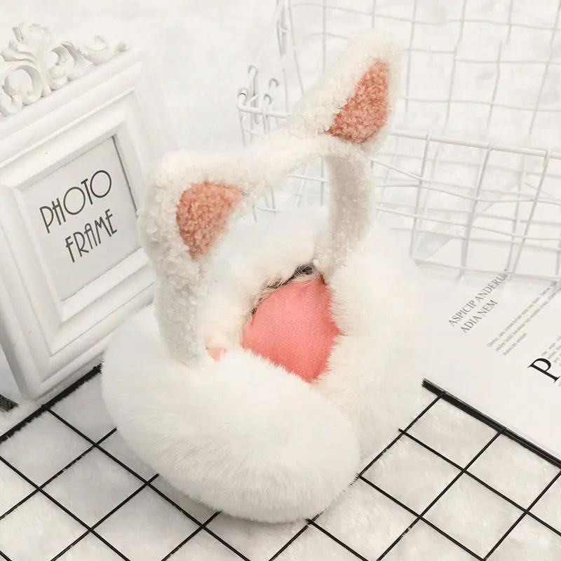 Women's Cute Cat Ears Foldable Earmuffs Korean Style Plush Ear Muffs Thickened Cold-proof Cartoon Earflap Winter Plush Ear Pad Cover Ear Protection