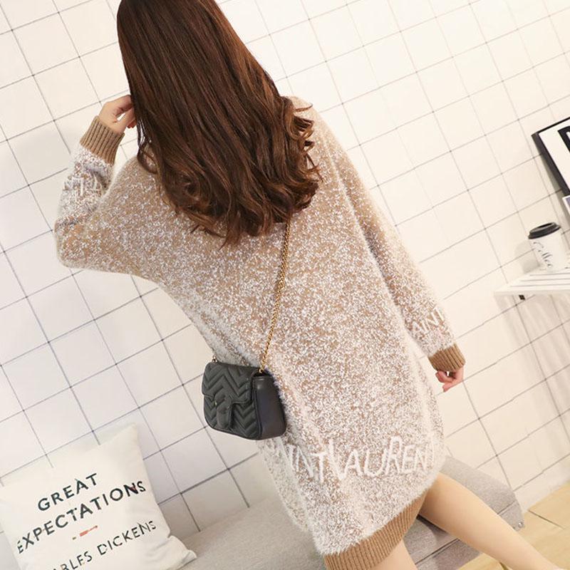 Women's High Neck Pullover Sweater Thick Loose Mid-length Mohair Sweater Bottoming /outwear Sweater Dress
