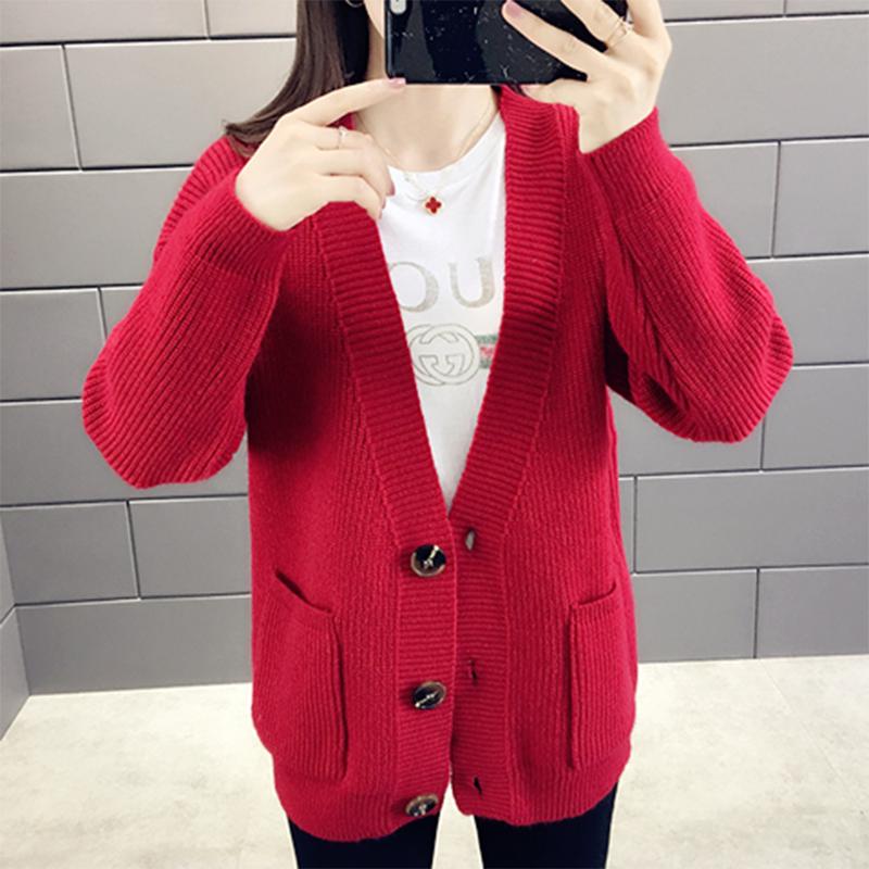 Spring and Autumn Knitted Sweater Cardigan Casual Jacket Thick Loose Young Women's Top