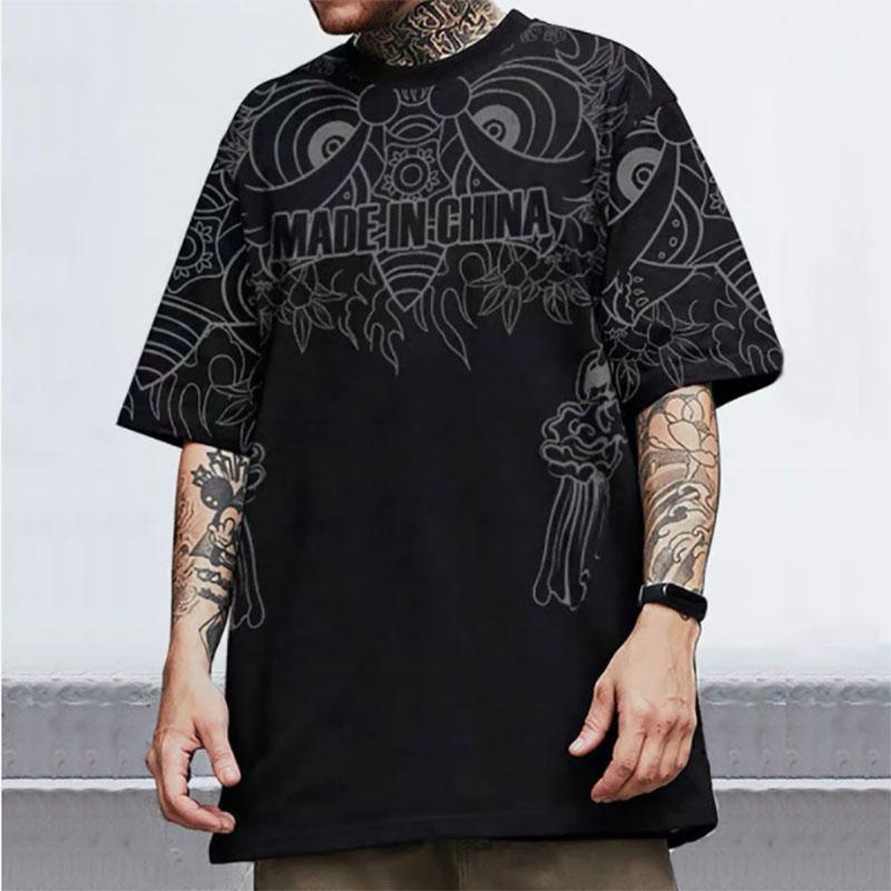 Fashion Lion Dace Large Size Loose Short Sleeve Crew Neck Men Summer Printing Sport T Shirt