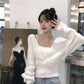Design Sense French Niche Waist Sleeves Are Thin, Fake Two-piece Clavicle Strapless Large Size Long-sleeved Sweater Women's Blouse