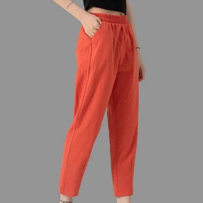 Pure Cotton Women's Trousers Summer Thin Section Loose Leisure Plus Size Cropped Pants