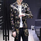 Trend Floral Print Windbreaker Spring Casual Slim Coat V-neck Business Suit Parka Long