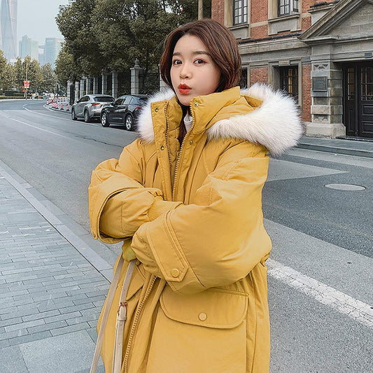 Winter Girlfriends Dress Big Fur Collar Cotton Coat Korean Style Loose Cotton Coat Women's Short Thick Coat
