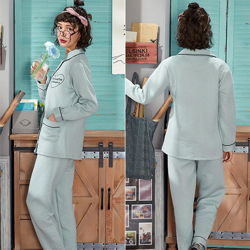Pajamas Set Laminated Cotton Pajamas Women's Thin Quilted Thickened Large Size Air Cotton Warm Pajamas Home Service Suits Are Soft and Warm