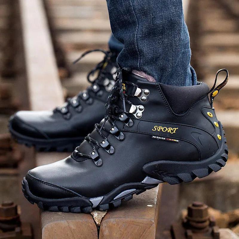 Leather Outdoor Winter Shoes Cotton Boots Men's Snow Boots Winter Plus Velvet Warm Leather Shoes Winter High-top Shoes