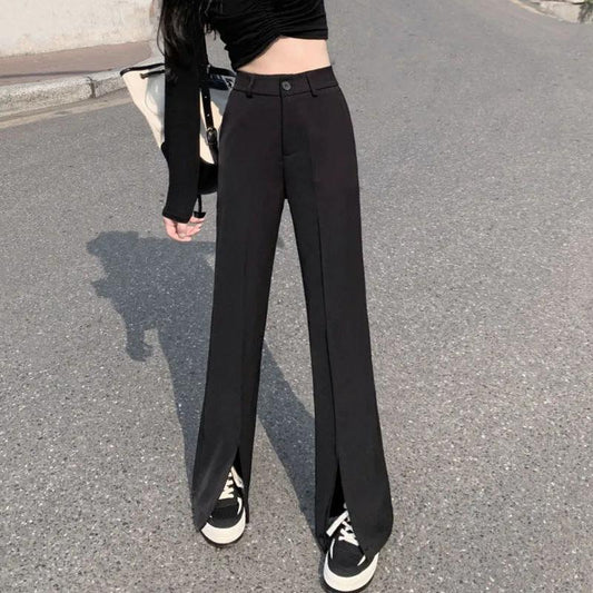 Women's Black Split Suit Trousers Spring and Summer High Waist Wide Leg Pants Loose Casual Straight Mopping Trousers