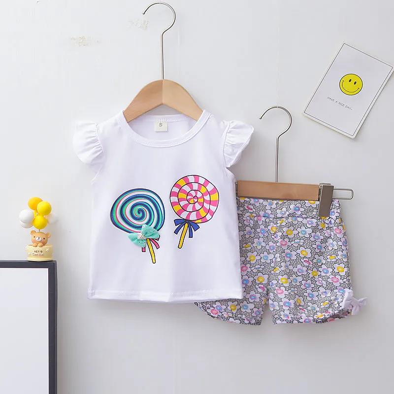 Girls' Suit Summer 1-2-3-4 Years Old Baby Baby Two-piece Short Sleeve Cute