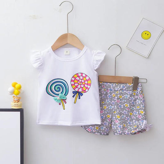 Girls' Suit Summer 1-2-3-4 Years Old Baby Baby Two-piece Short Sleeve Cute