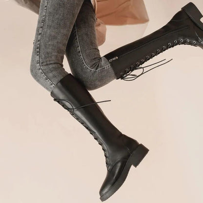 Plus Size British Style Black Thick Heel Single Martin Boots Autumn and Winter Versatile High-top Women's Boots