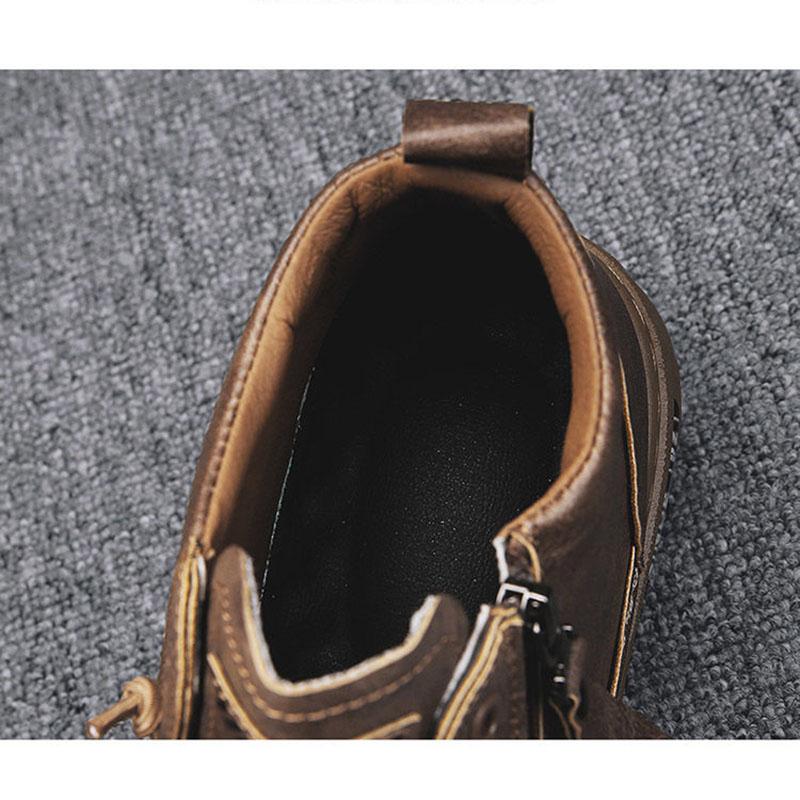 Spring Men's Shoes High Top Casual Leather Shoes Men's Work Waterproof Skid Plate Shoes All Match Sneakers Breathable Soft Sole Zipper Shoes