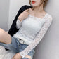 Women's Spring and Autumn Long Sleeve Lace Bottoming Shirt Square Collar Slim Top