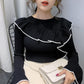 Ruffle Knit Bottoming Sweater Autumn and Winter Fashion Outer Blouse Thick Round Neck Jacket