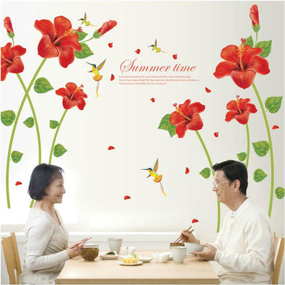[Wall sticker ]Red Beauty Flower Wall Stickers Wall Stickers Home Decoration Living Room House Wall