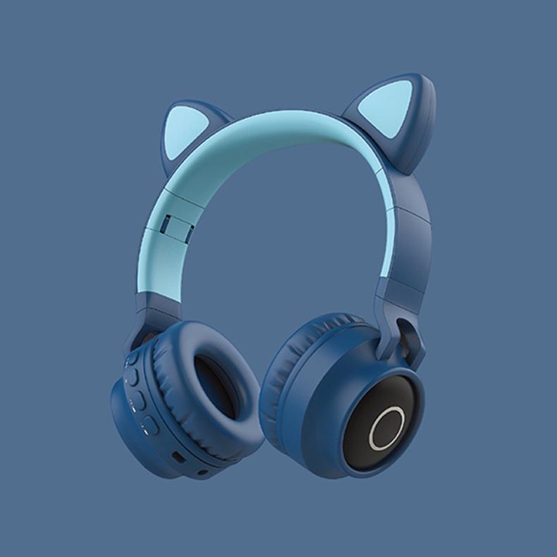 LED Light Cat Ear Headphone Bluetooth 5.0 The Young Kids Headset Support TF Card 3.5mm Plug with Mic