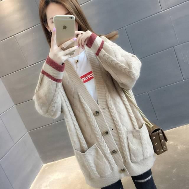 Autumn Winter Knitted Long Cardigans Loose Casual Thick Sweaters Jumpers Women Knitting Jackets
