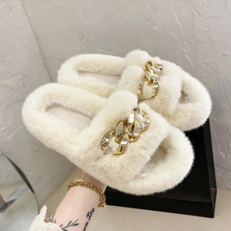 Women Winter Slippers Furry Fashion Luxury Designer 2021 New Indoor Casual Fur Cotton Slide Shoes Ladies Platform Slipper Plus Size 41